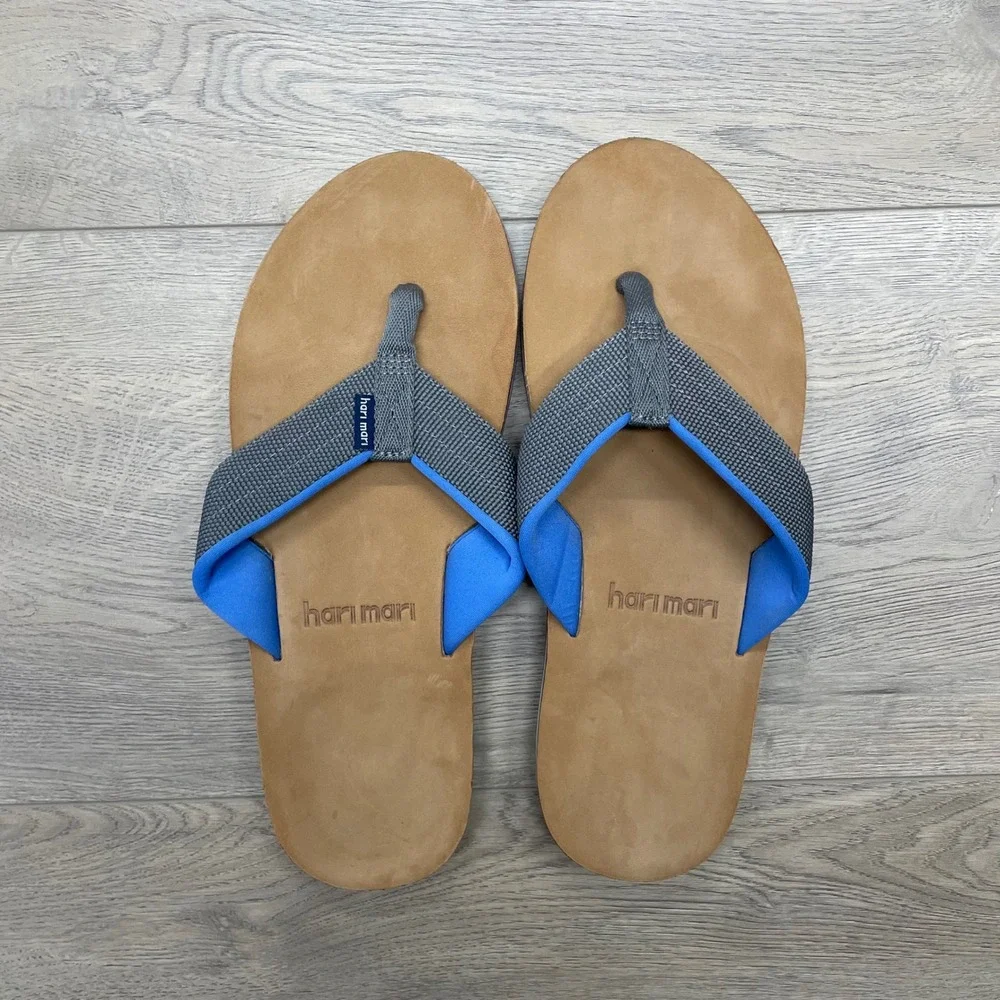 Hari Mari Flip Flop Sandals Mens 11 Grey Blue Leather Thong Straps